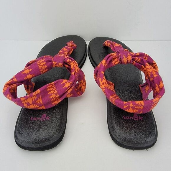 Sanuk Womens Size 9 Red Orange Thong Slingback Textile Sandals 1018676 - Picture 5 of 7